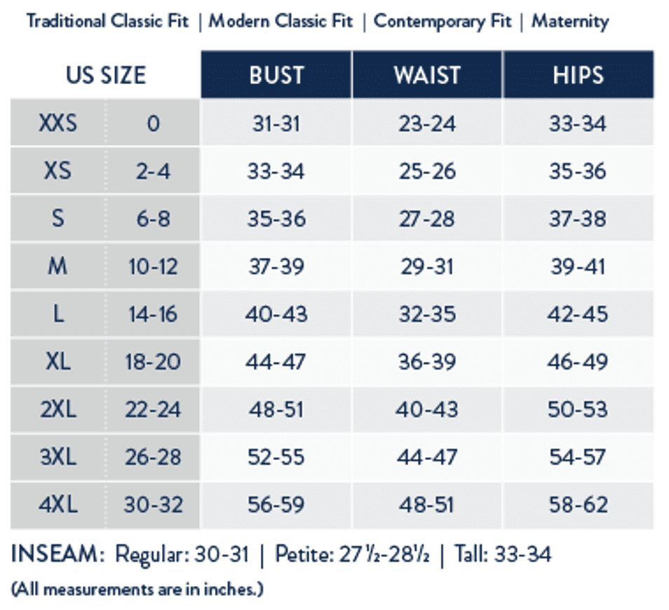 Size Charts – Meridy's Uniforms