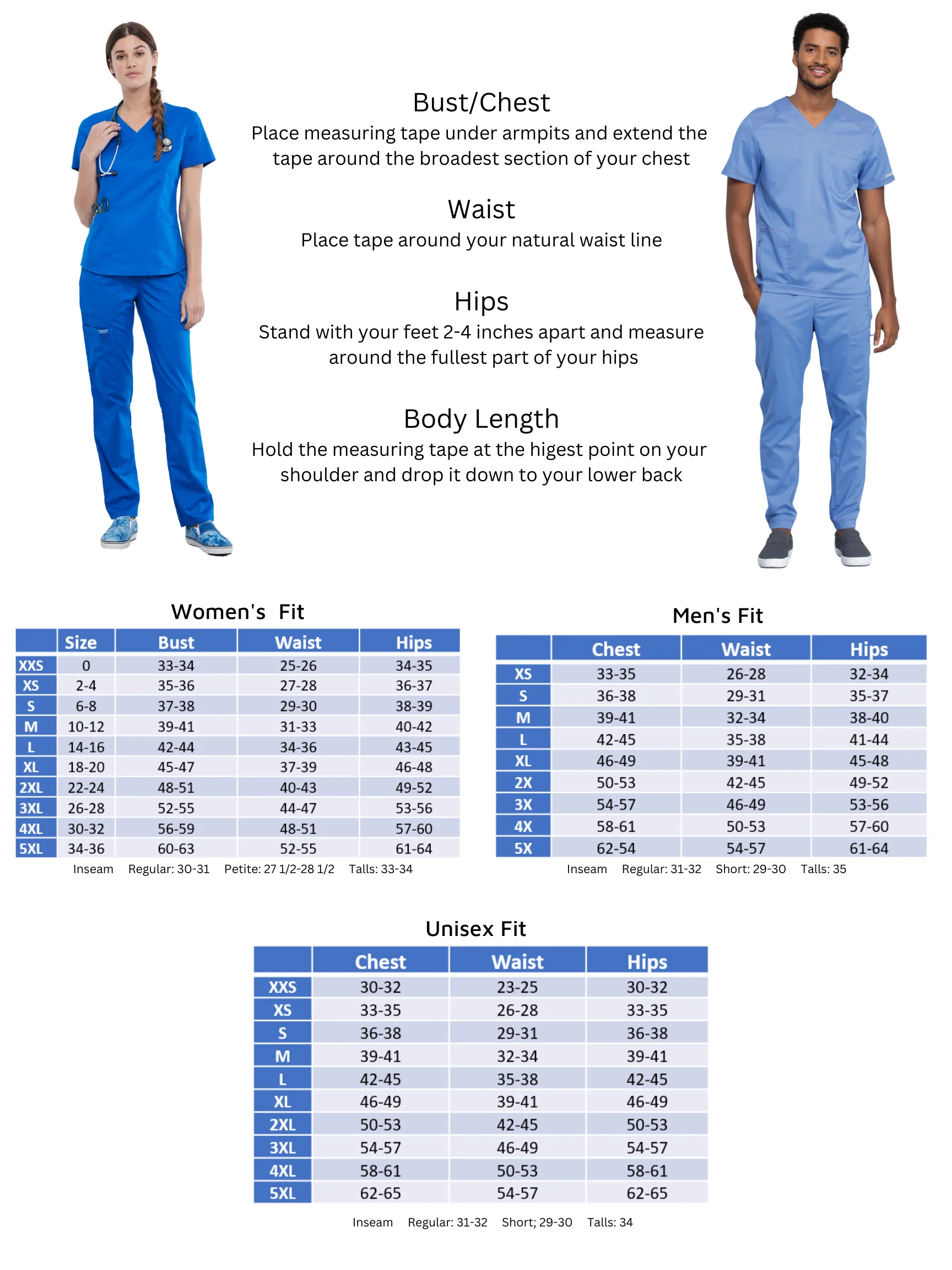 Size Charts – Meridy's Uniforms