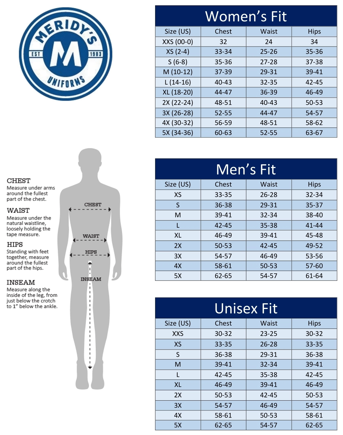 Meridy's Size Charts